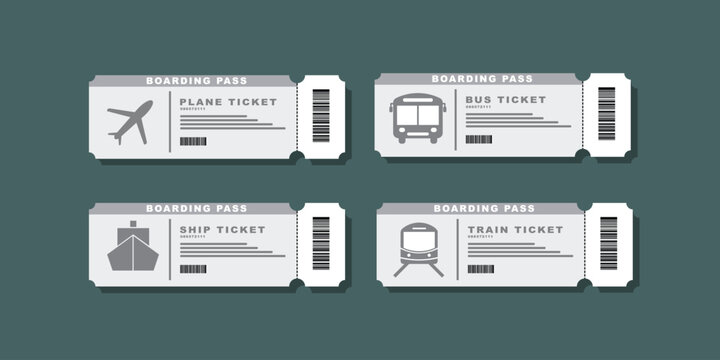 Realistic illustration of boarding pass for airplane ticket, bus ticket, ship ticket, train ticket, travel ticket for transportation with barcode. vector illustration