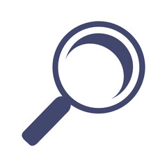 Simple dark blue magnifying glass icon on white background search find