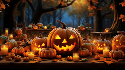 Obraz premium jack o lantern. Pumpkin carving and Halloween decorations. Autumn concept 