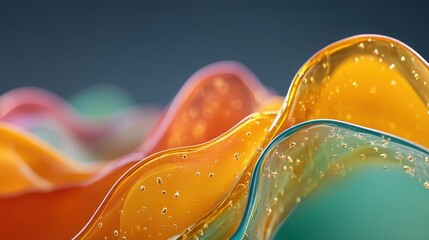 Abstract Bioluminescent Liquid Waves with Vibrant Orange and Teal Hues, Capturing Flowing Energy, Modern Art, Dynamic Motion, and Futuristic Concepts with Unique Bubbles