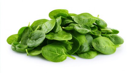 Obraz premium Fresh spinach leaves on white background. Artificial intelligence image