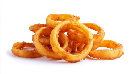 Crispy onion rings on white background. Artificial intelligence image
