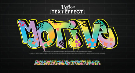 Motive, Colorful graffiti editable text style effect. Vector text effect with paint wall concept.	
