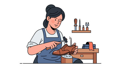 Artisan at Work: An artisan, intently focused, meticulously crafts a shoe, showcasing the timeless artistry of the craft with tools arrayed in the background. 