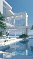 Fototapeta premium Modern white villa by the sea