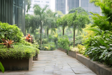 Fototapeta premium Businessman walking in garden path with briefcase looking confident and professional style outdoors