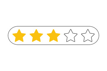 Three yellow stars filled in a rating bar with two empty stars, isolated on transparent background