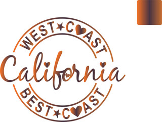“west coast love” a playful stamp-style design with hearts, celebrating california pride and the charm of the west coast lifestyle.