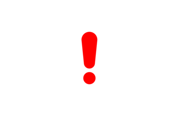 Red exclamation mark inside white speech bubble for important alerts and warnings transparent background