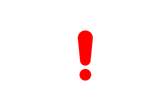 Red exclamation mark inside white speech bubble for important alerts and warnings transparent background
