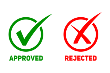 Approved and rejected symbols isolated on transparent background