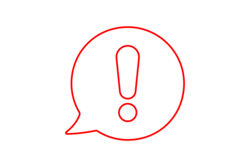Red outline of an exclamation mark inside a speech bubble, isolated on transparent background