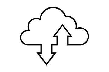 Cloud computing icon with up and down arrows indicating data transfer, isolated on transparent background