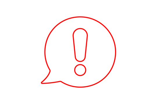 Red outline of an exclamation mark inside a speech bubble, isolated on transparent background