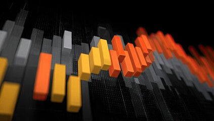 Three-dimensional bar graph illustrates a dynamic trend, featuring orange and yellow blocks against a dark, textured background.