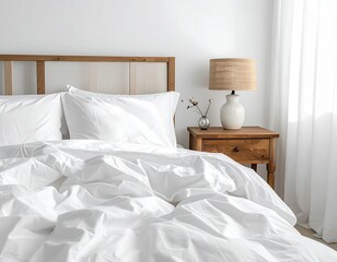White Cozy Bedroom with Lamp