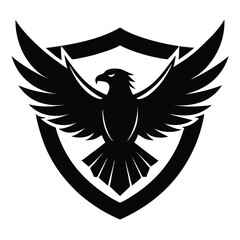 Black silhouette of a hawk with spread wings inside a shield emblem eagle falcon