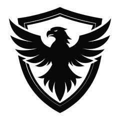 Black silhouette of a hawk with spread wings inside a shield emblem eagle falcon