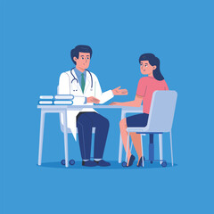 "Doctor Consultation Vector – Patient and Physician Sitting at Desk, Medical Advice Illustration"