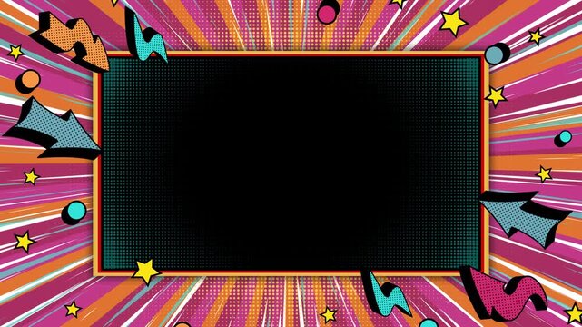 Colorful comic book placeholder with zoom lines and halftone pattern background