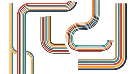 Retro abstract design featuring curved lines and stripes in vintage colors creating a dynamic graphic pattern
