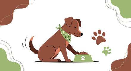 Affectionate Canine Dining Experience: Delightful Illustration of a Dog Enjoying Its Meal
