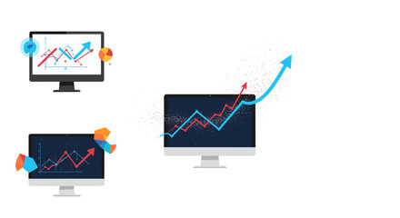 Fototapeta premium Visualizing financial growth and data trends on computer screens with upward arrows indicating progress