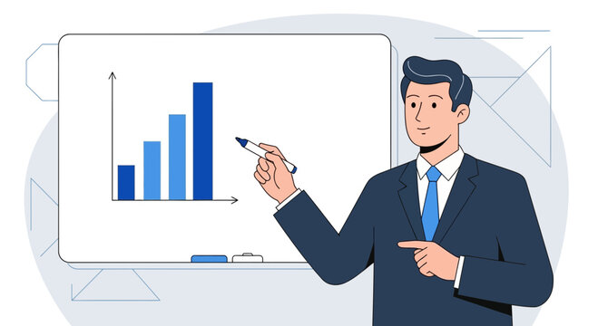 Analyst Presenting Business Growth Data on a Whiteboard Using Analytical Tools