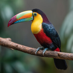 Fototapeta premium Close-up of a vibrantly beaked toucan perched on a branch