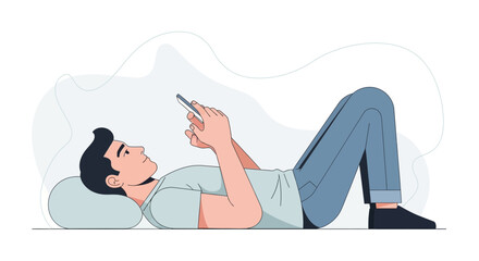 Fototapeta premium A Man Relaxing And Admiring Content On His Device While Reclined On A Surface