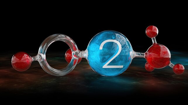Glass O₂ &mdash; Labeled Oxygen Molecule in Studio Light