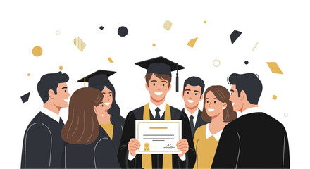 Obraz premium Academic Achievement: Celebratory Scene of Graduates Displaying Their Accomplishments Proudly