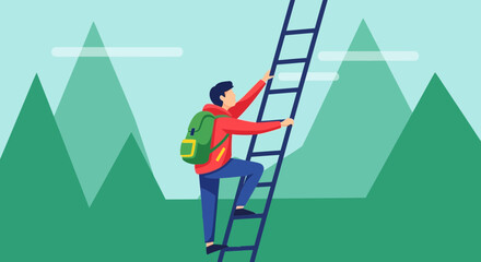 Achieving Height, A Modern Individual Scaling a Ladder Towards Majestic Peak