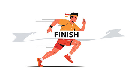 Athlete Reaching Finish Line Depicted in Colorful Illustration Style