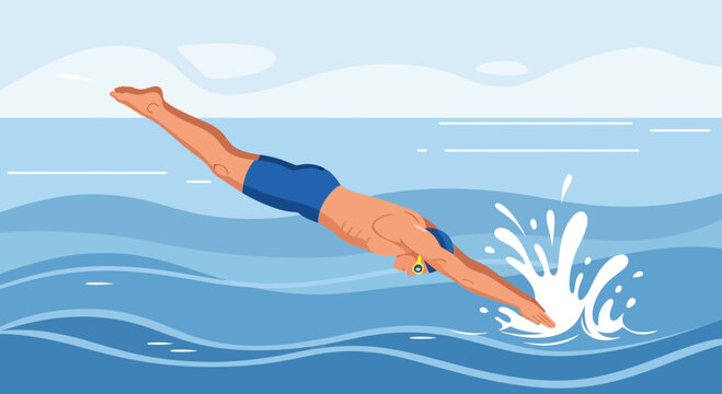 Athlete Plunging Into Aqua Creating Splashes: A Moment Of Athleticism And Excitement