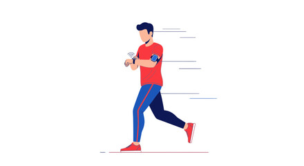 Athlete Running, Tracking Performance On A Smartwatch, Checking Progress And Speed