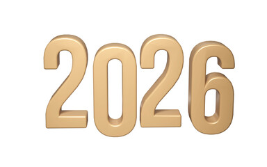 Golden Happy New Year 2026. 3d Christmas number design for poster, banner, greeting transparent celebration background