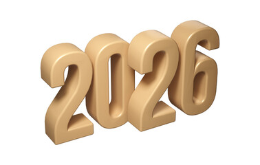 Golden Happy New Year 2026. 3d Christmas number design for poster, greeting banner, transparent background celebration