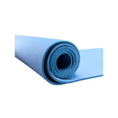 Rolled Up Light Blue Exercise Mat on White Background
