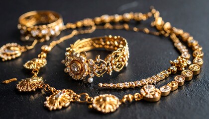 Gold jewelry set with diamonds