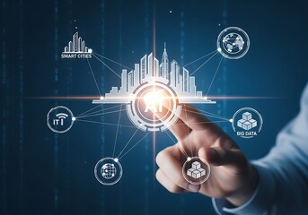 Interconnected Global Business Network With Futuristic Cityscape Technology Concepts