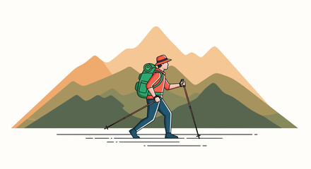 Fototapeta premium Adventurous Hiker Explores Majestic Mountain Range In Pursuit Of Elevated Experiences