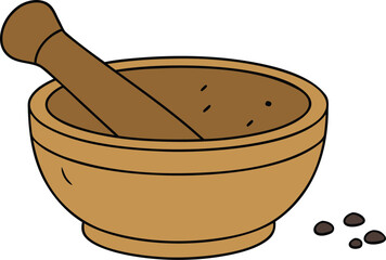 Rustic stone mortar and pestle with pepper grains for grinding herbs and spices