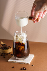 iced coffee with ice and milk