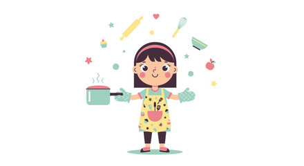 Cheerful Young Person with Kitchen Utensils Shows A Passion For Baking, Illustration