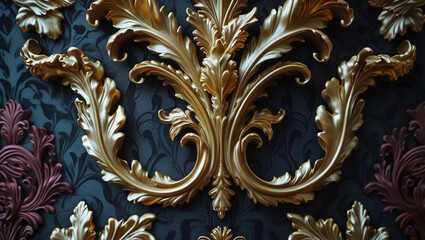 Luxurious baroque ornamentation intricate detail gold flourish pattern elegant opulence royal design