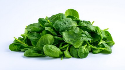 Fototapeta premium Fresh spinach leaves on white background. AI generated