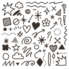 Hand drawn doodle symbols and sketch elements with rough outline vector set