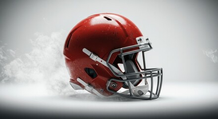 Fototapeta premium Gritty Red American Football Helmet on Dramatic Smoky Background
