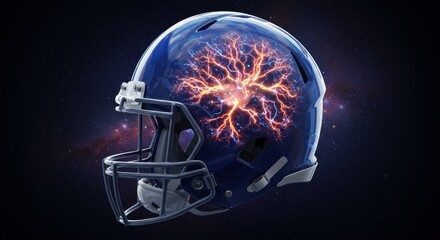 Neural Energy Inside a Football Helmet Against a Starry Background